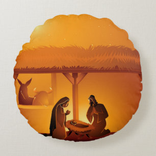 Nativity Baby Jesus Mary Joseph Christmas Round Pillow