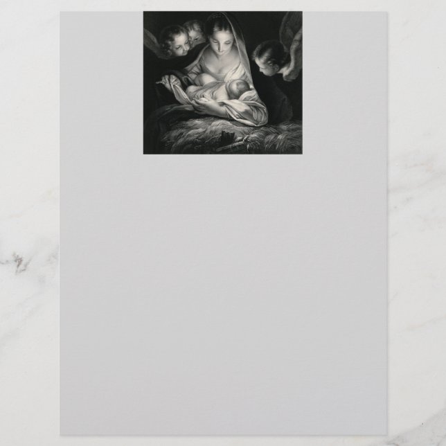 Nativity Baby Jesus Virgin Mary Angels Black White (Front)