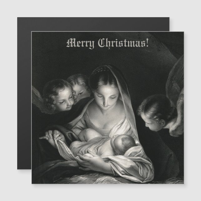 Nativity Baby Jesus Virgin Mary Angels Black White (Front/Back)