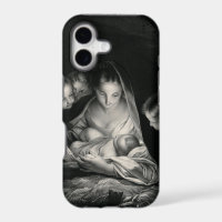 Nativity Baby Jesus Virgin Mary Angels Black White