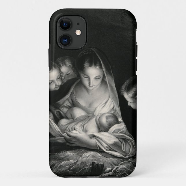 Nativity Baby Jesus Virgin Mary Angels Black White Case-Mate iPhone Case (Back)
