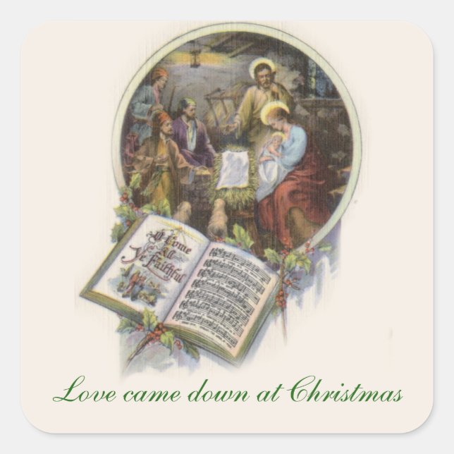 Nativity Blessed Mother Baby Jesus Music Square Sticker (Front)