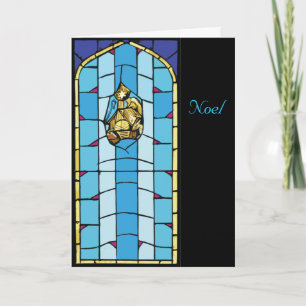 Nativity Blue Stained Glass Christmas Holiday Card