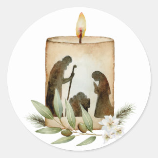 Nativity Candle Round Sticker
