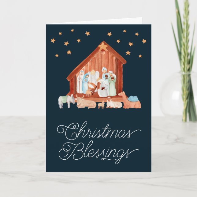 Nativity Christmas Blessings Religious Holiday Card (Front)