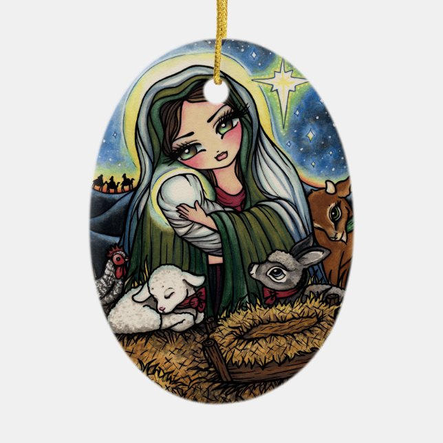 Nativity Christmas Jesus Mary Art by Hannah Lynn Ceramic Ornament (Front)
