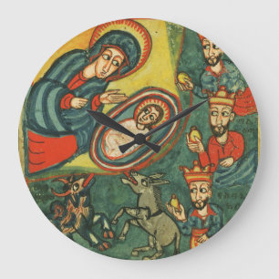 NATIVITY CHRISTMAS PARCHMENT ,ADORATION OF MAGI LARGE CLOCK
