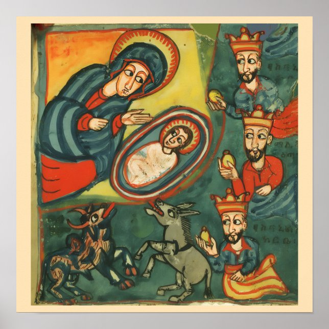 NATIVITY CHRISTMAS PARCHMENT ,ADORATION OF MAGI POSTER (Front)