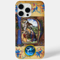 NATIVITY CHRISTMAS PARCHMENT BLUE GEM MONOGRAM