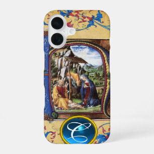 NATIVITY CHRISTMAS PARCHMENT BLUE GEM MONOGRAM iPhone 16 CASE
