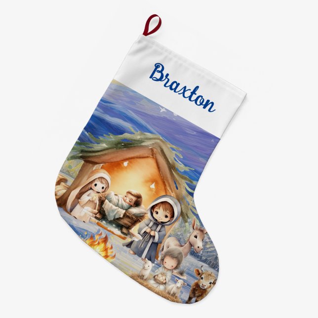 Nativity Christmas Stocking (Front (Hanging))
