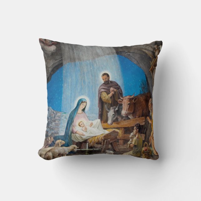Nativity Christmas Throw Pillow (Front)
