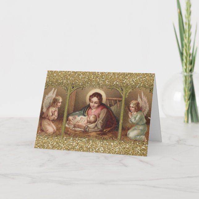 Nativity Christmas Virgin Mary Jesus Angels Holiday Card (Front)
