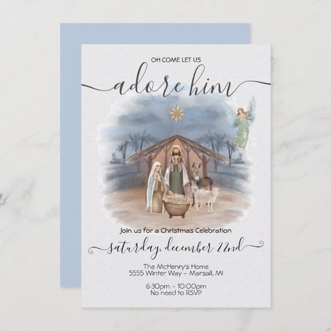 Nativity Christmas with baby Jesus, Mary & Joseph  Invitation (Front/Back)