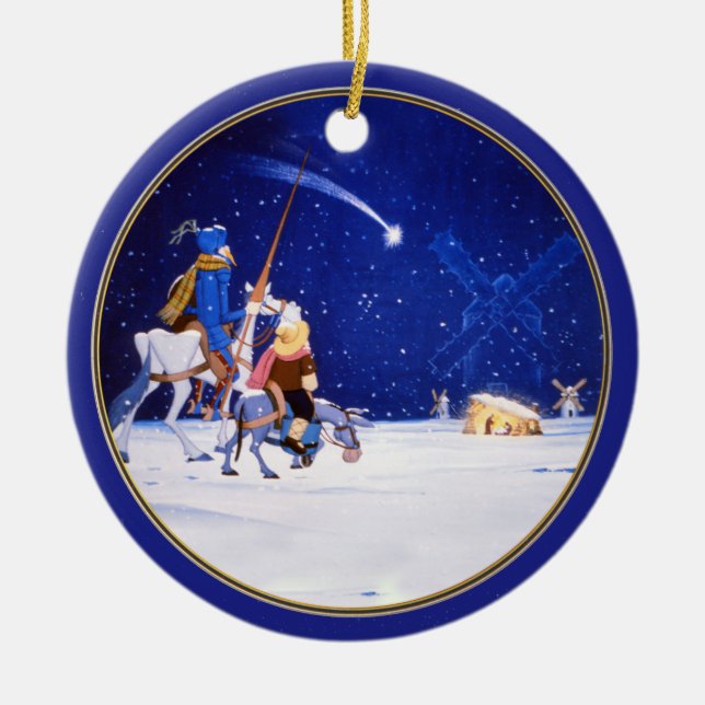 Nativity & Don Quixote fantasy - by Cervantes Ceramic Ornament (Front)