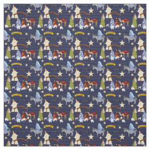 Nativity Fabric on Dark Blue