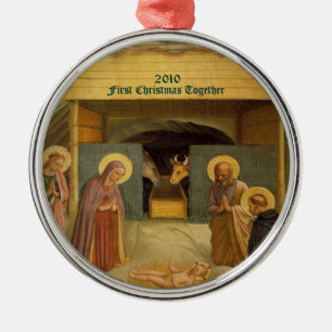 Nativity First Christmas Together Dated Custom Metal Ornament