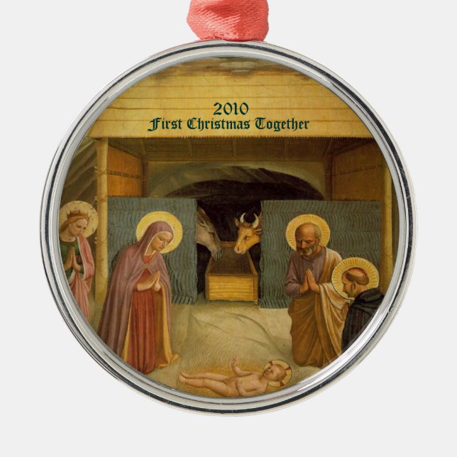 Nativity First Christmas Together Dated Custom Metal Ornament (Front)