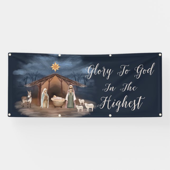 Nativity Glory To God Christmas Christian Church Banner (Horizontal)