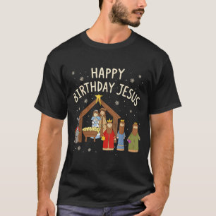 Nativity Happy Birthday Jesus Christmas Christian  T-Shirt