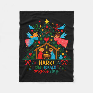 Nativity Hark The Herald Angels Sing Cute Christma Fleece Blanket