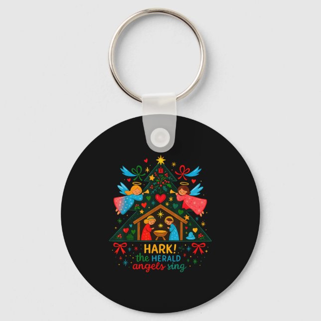 Nativity Hark The Herald Angels Sing Cute Christma Keychain (Front)
