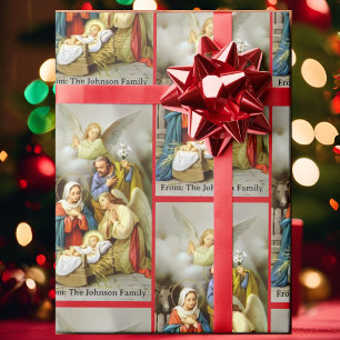 Nativity Holy Family Add Your Text Christmas Gift Wrapping Paper