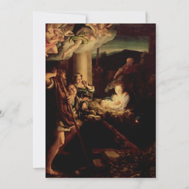 Nativity - Holy Night - Correggio - Renaissance Holiday Card (Front)