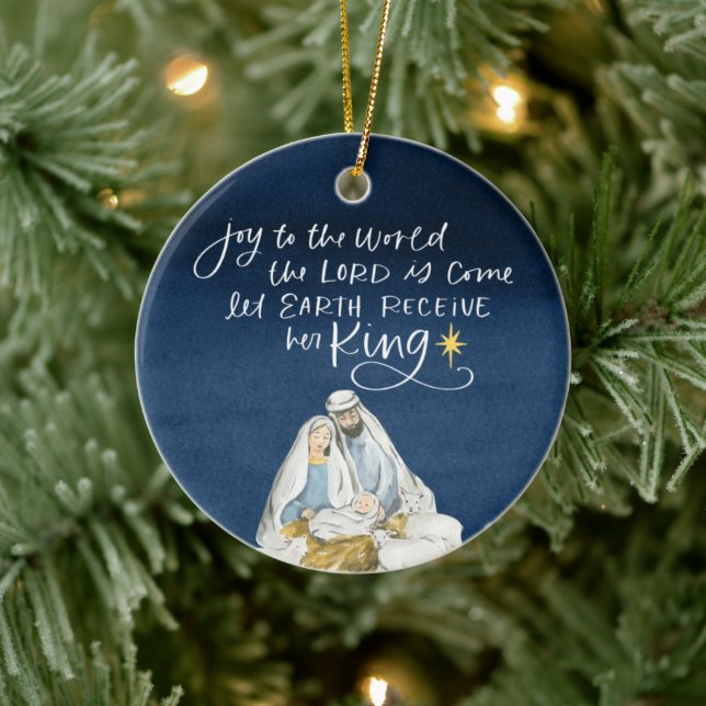 Nativity Joy Watercolor Religious Christmas Ceramic Ornament (Tree)