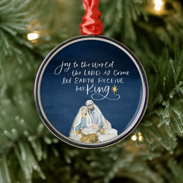 Nativity Joy Watercolor Religious Christmas Metal Ornament (Tree)