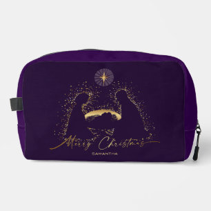 Nativity Manger Christmas Purple  Gold Custom Name Dopp Kit