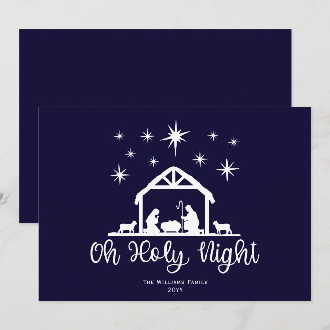 Nativity Manger Oh Holy Night Script  Holiday Card (Front/Back)