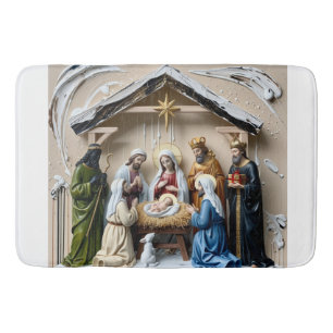 Nativity manger, tree wise men Bethlem Bath Mat
