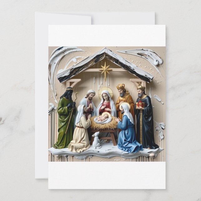 Nativity manger, tree wise men Bethlem Invitation (Front)