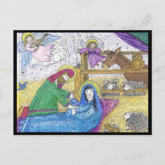 Nativity Mary Josheph Manger Angel Christmas Holiday Postcard