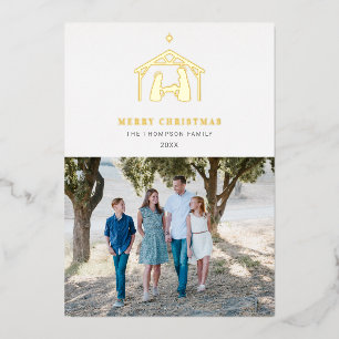 Nativity Merry Christmas White Foil Holiday Card