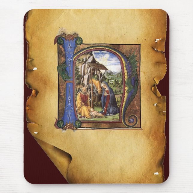 NATIVITY MONOGRAM CHRISTMAS PARCHMENT MOUSE PAD (Front)