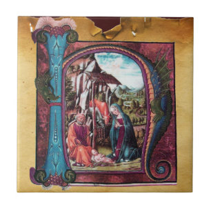 NATIVITY MONOGRAM CHRISTMAS PARCHMENT TILE