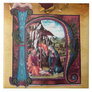 NATIVITY MONOGRAM CHRISTMAS PARCHMENT TILE
