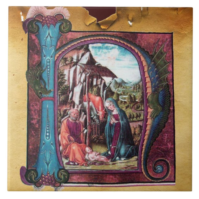 NATIVITY MONOGRAM CHRISTMAS PARCHMENT TILE (Front)