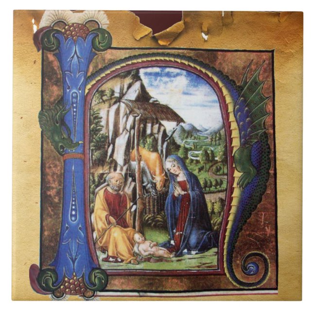 NATIVITY MONOGRAM CHRISTMAS PARCHMENT TILE (Front)