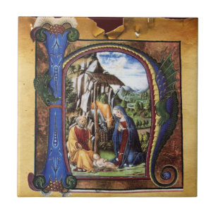 NATIVITY MONOGRAM CHRISTMAS PARCHMENT TILE