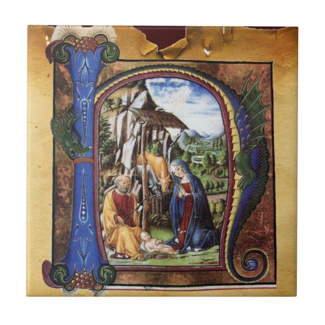 NATIVITY MONOGRAM CHRISTMAS PARCHMENT TILE (Front)