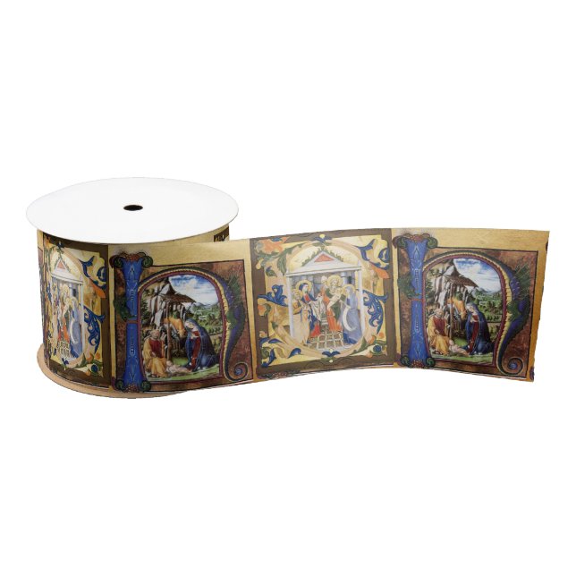 NATIVITY MONOGRAM PARCHMENT SATIN RIBBON (Spool)