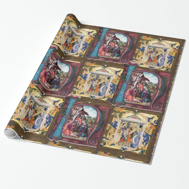 NATIVITY MONOGRAM PARCHMENT WRAPPING PAPER (Unrolled)