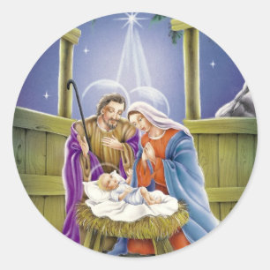 Nativity of Jesus with Josef and Mary Classic Round Sticker