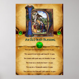 NATIVITY Old Irish Christmas Blessing Parchment Poster