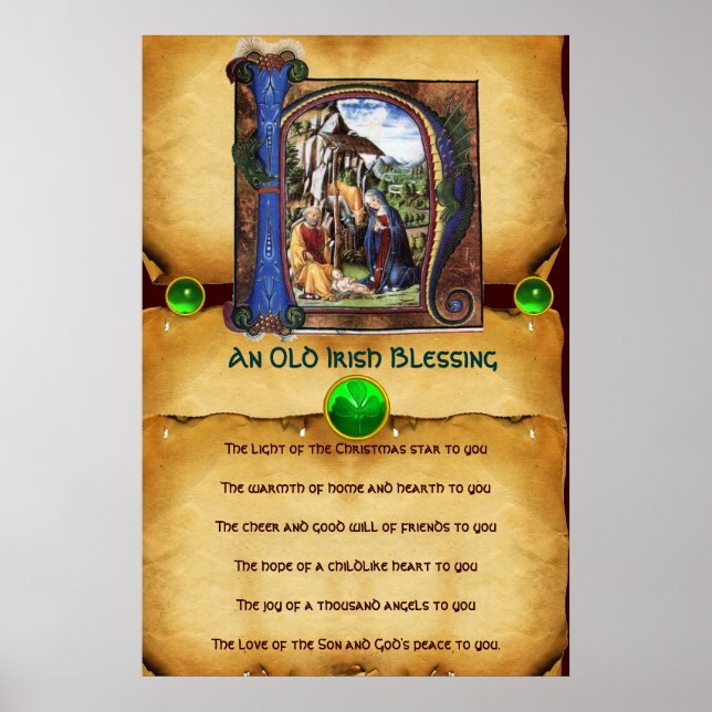NATIVITY Old Irish Christmas Blessing Parchment Poster (Front)