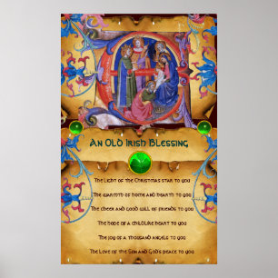 NATIVITY Old Irish Christmas Blessing Parchment Poster