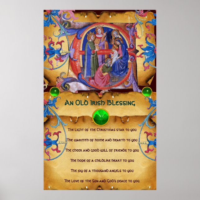 NATIVITY Old Irish Christmas Blessing Parchment Poster (Front)